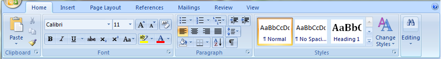 Home tab Microsoft Office 2007