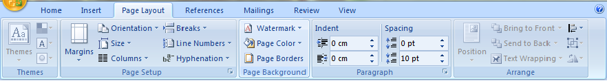 Page Layout tab Microsoft Office 2007