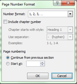 Page Number Format window Microsoft Office 2007